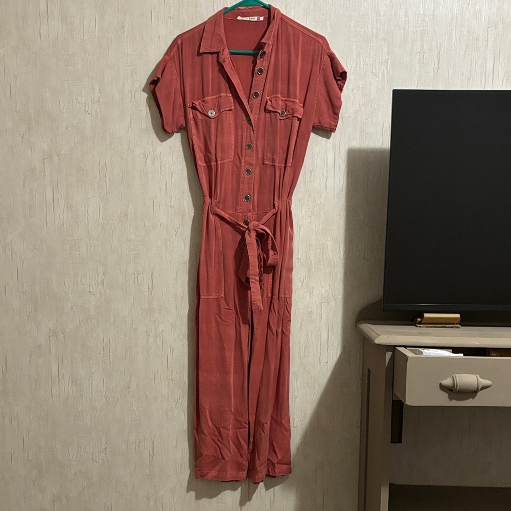 Women's Red Button-Up Jumpsuit